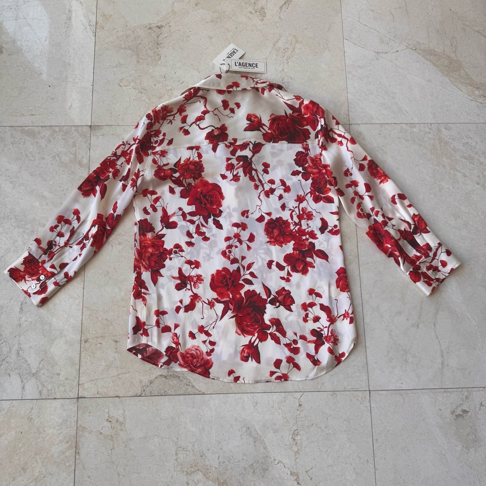 L’Agence Dani Silk Floral Red and White Blouse size XS - Picture 6 of 13